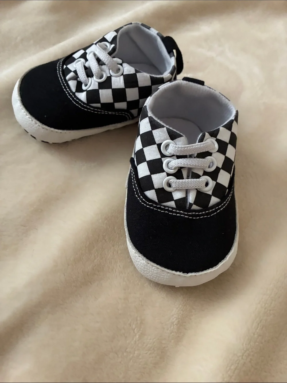 Kids Black & White Checkered Canvas Sneakers